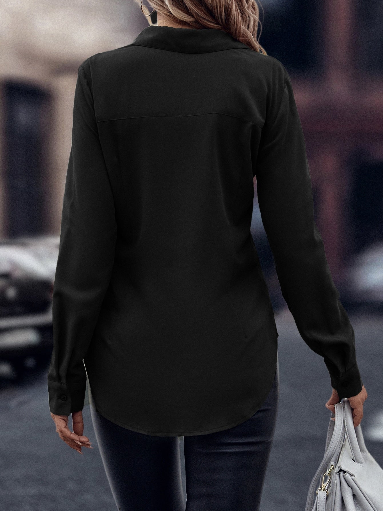 Camisa Merien De Manga Longa De Cor Sólida - Tiffani Moda Feminina