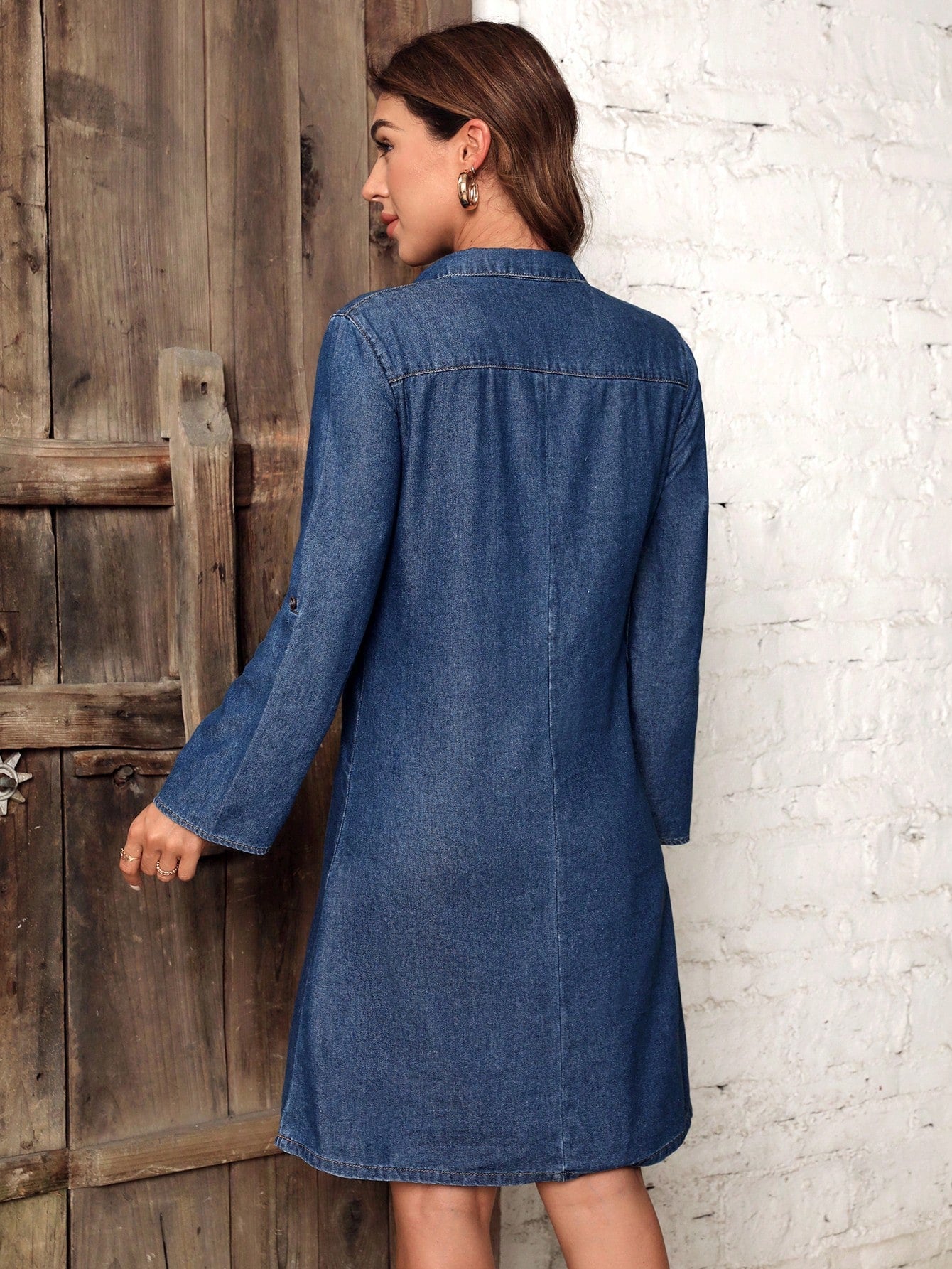 Vestido Jeans Jannine De Manga Dobrável