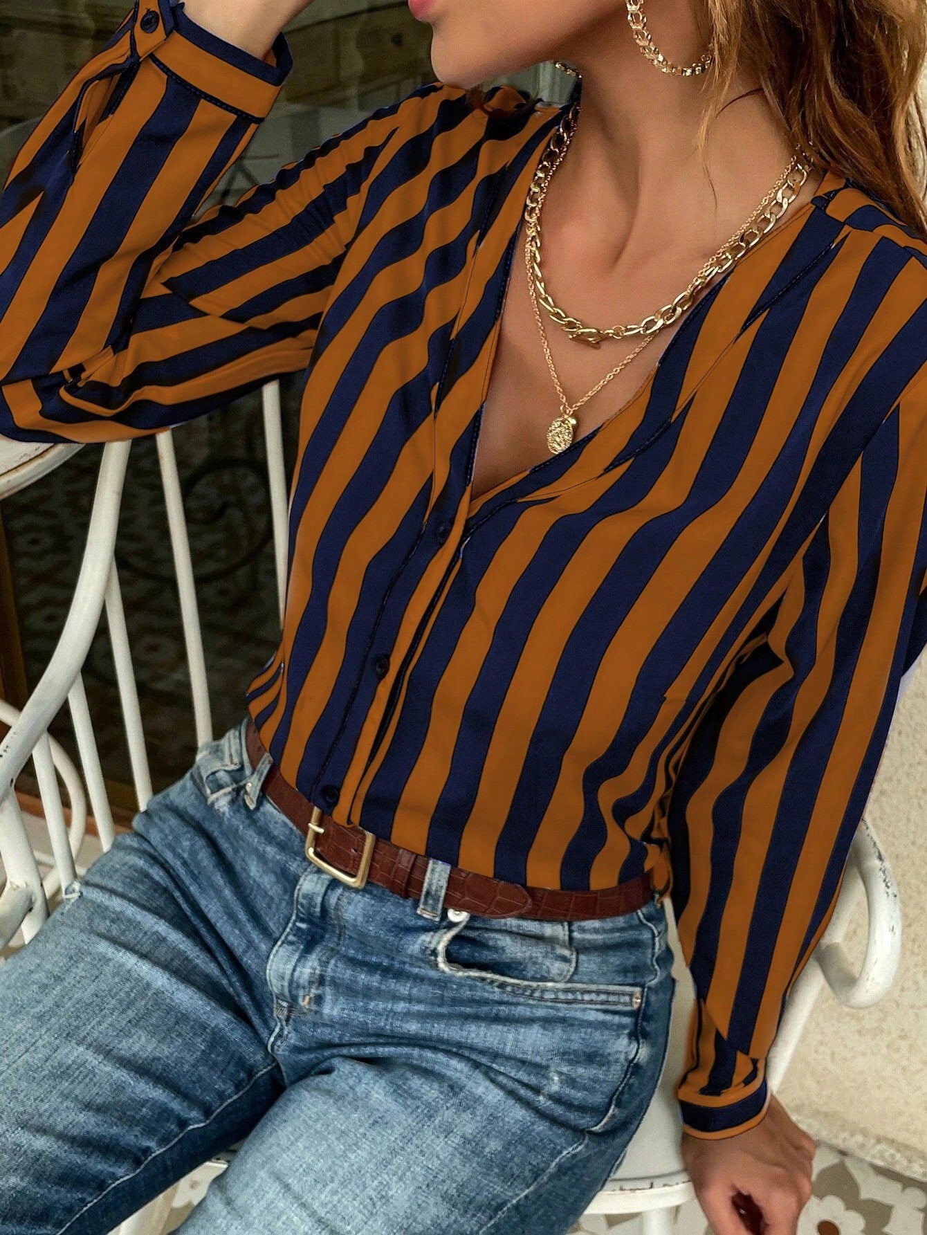 Camisa Amanda Botões na frente Listrado - Tiffani Moda Feminina