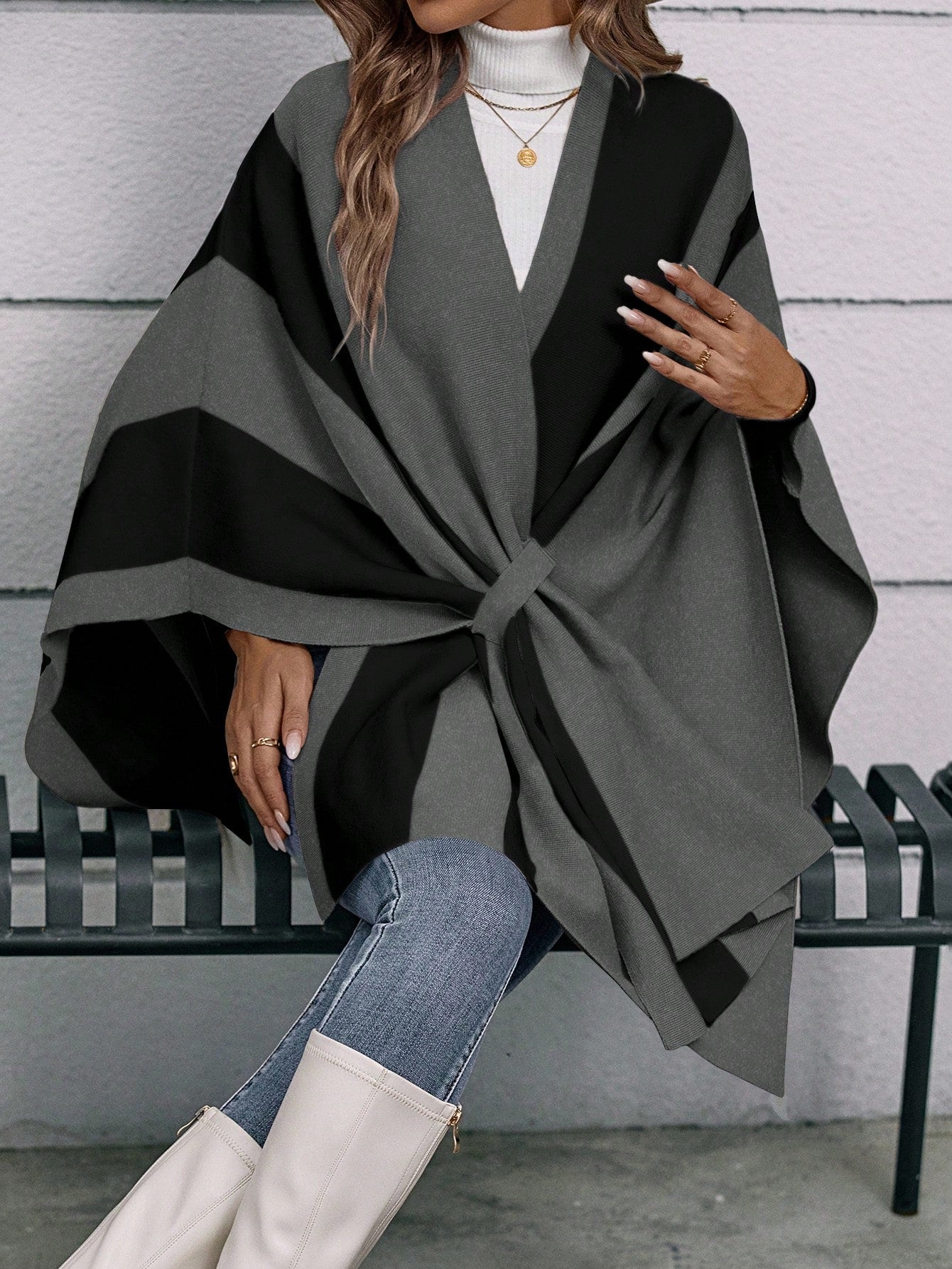 Cardigan Clasi Dois Tons Manga De Asa De Morcego