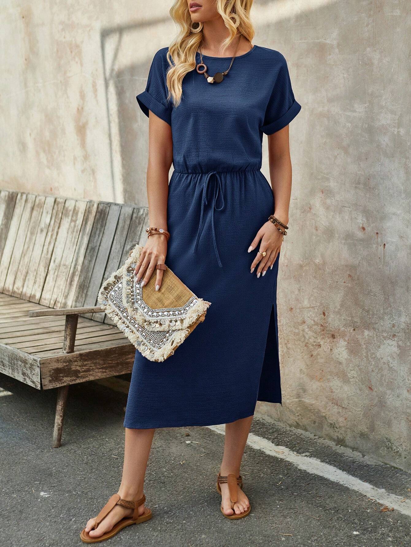 Vestido Midi de Verão com Manga Curta - Tiffani Moda Feminina