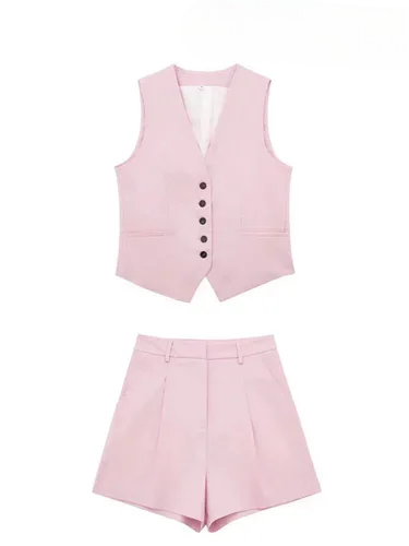 Conjunto Tiffani short médio e colete em alfaiataria