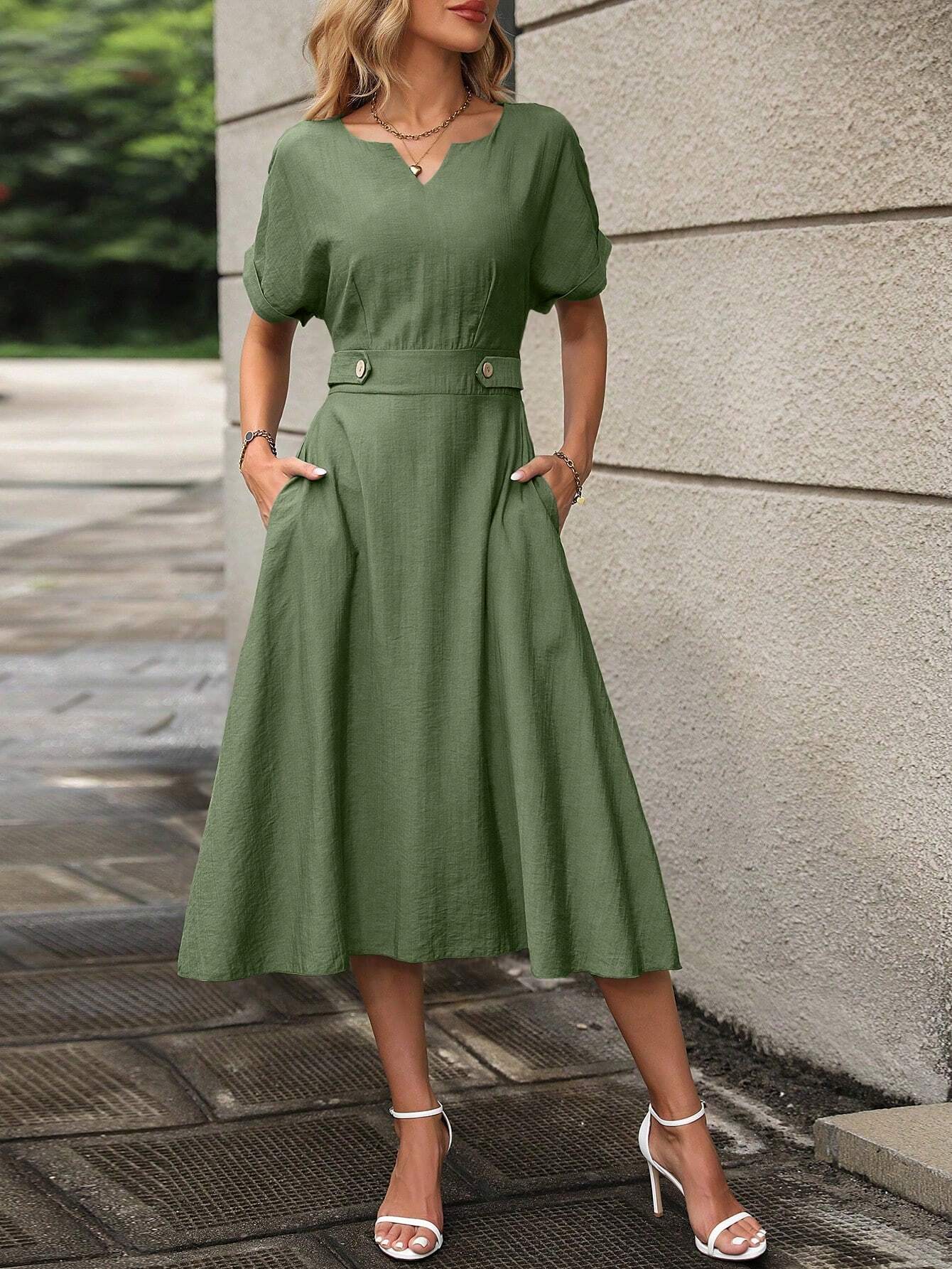 Vestido Classico com Detalhe De Botão - Tiffani Moda Feminina