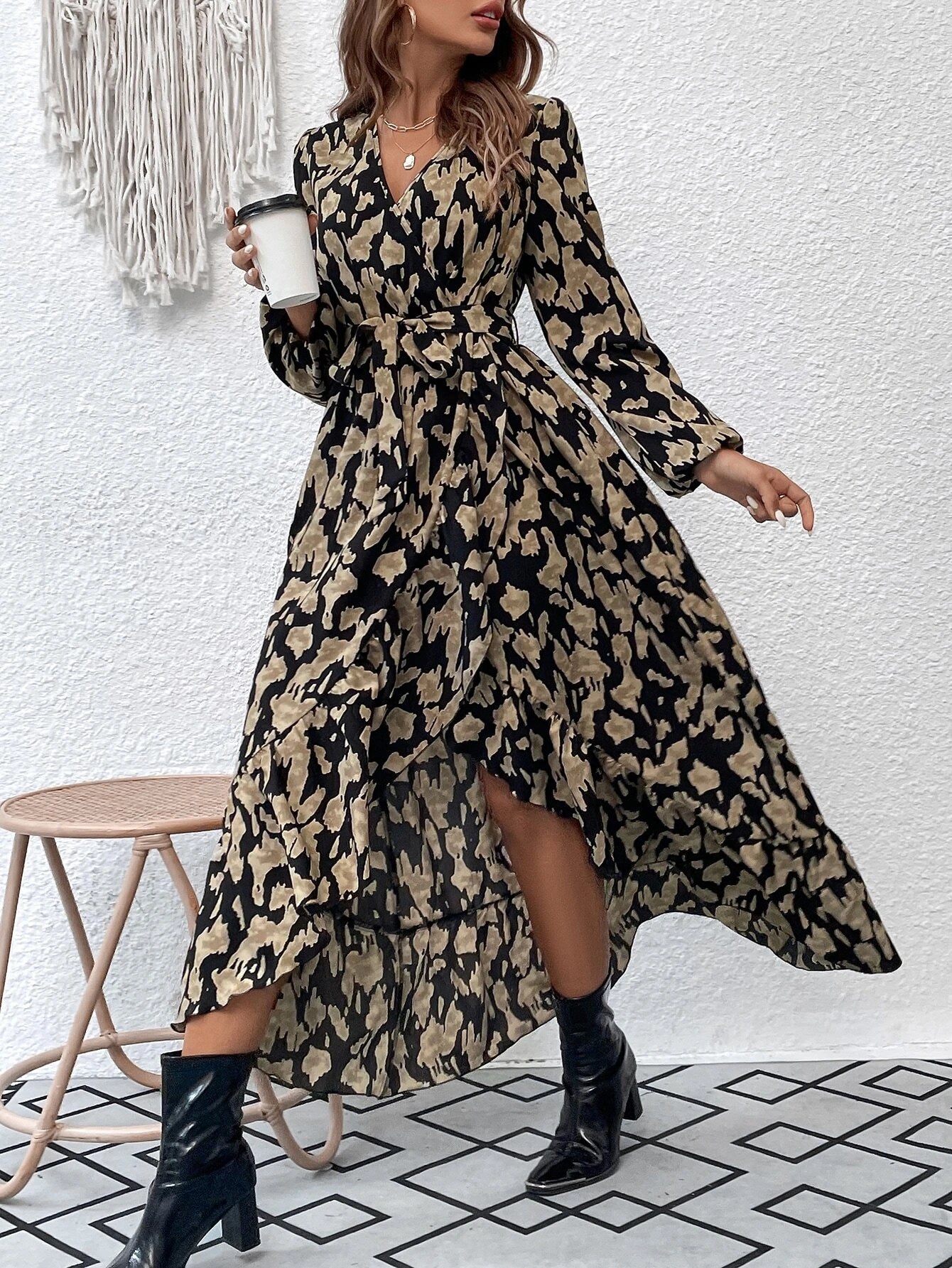 Vestido Clasic Com Cinto Manga Longa - Tiffani Moda Feminina