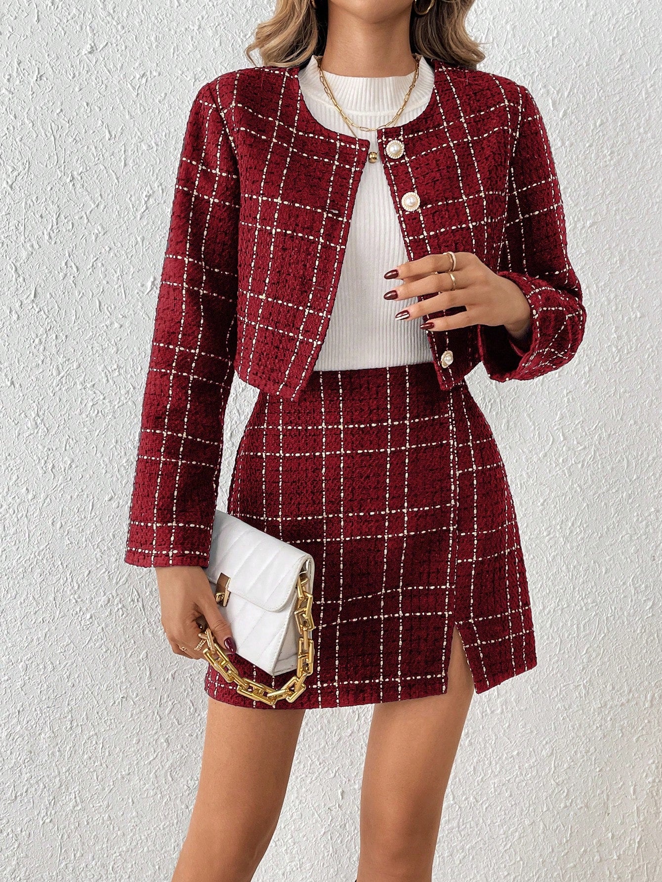 Conjunto Isabel Jaqueta E Saia Xadrez