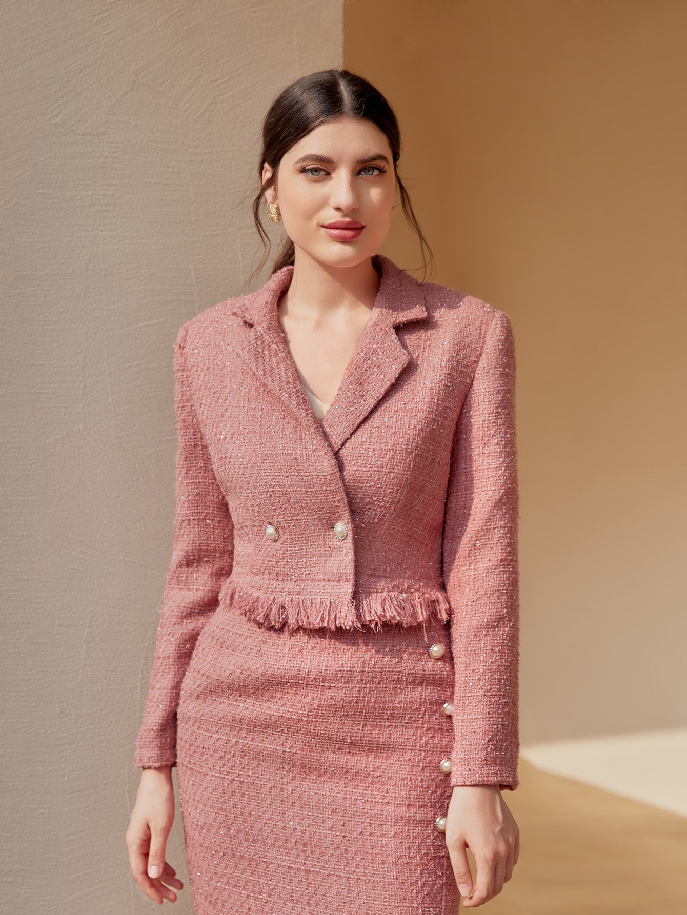 Blazer Eliana Acabamento de Franja Botão frontal Tweed