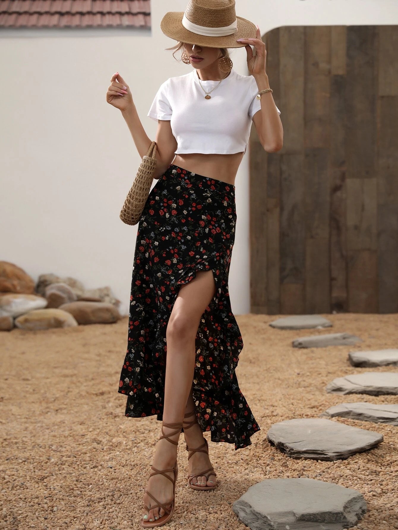 Saia Floral Byan Bainha Assimétrica - Tiffani Moda Feminina
