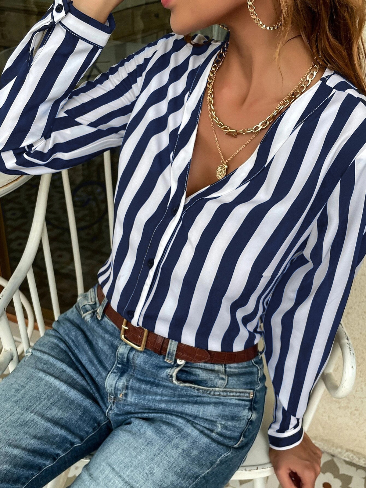 Camisa Amanda Botões na frente Listrado - Tiffani Moda Feminina