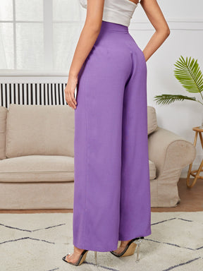 Calça Julian De Cintura Alta Com Detalhes Plissados e Pernas Largas - Tiffani Moda Feminina