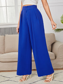 Calça Julian De Cintura Alta Com Detalhes Plissados e Pernas Largas - Tiffani Moda Feminina