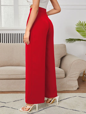 Calça Julian De Cintura Alta Com Detalhes Plissados e Pernas Largas - Tiffani Moda Feminina