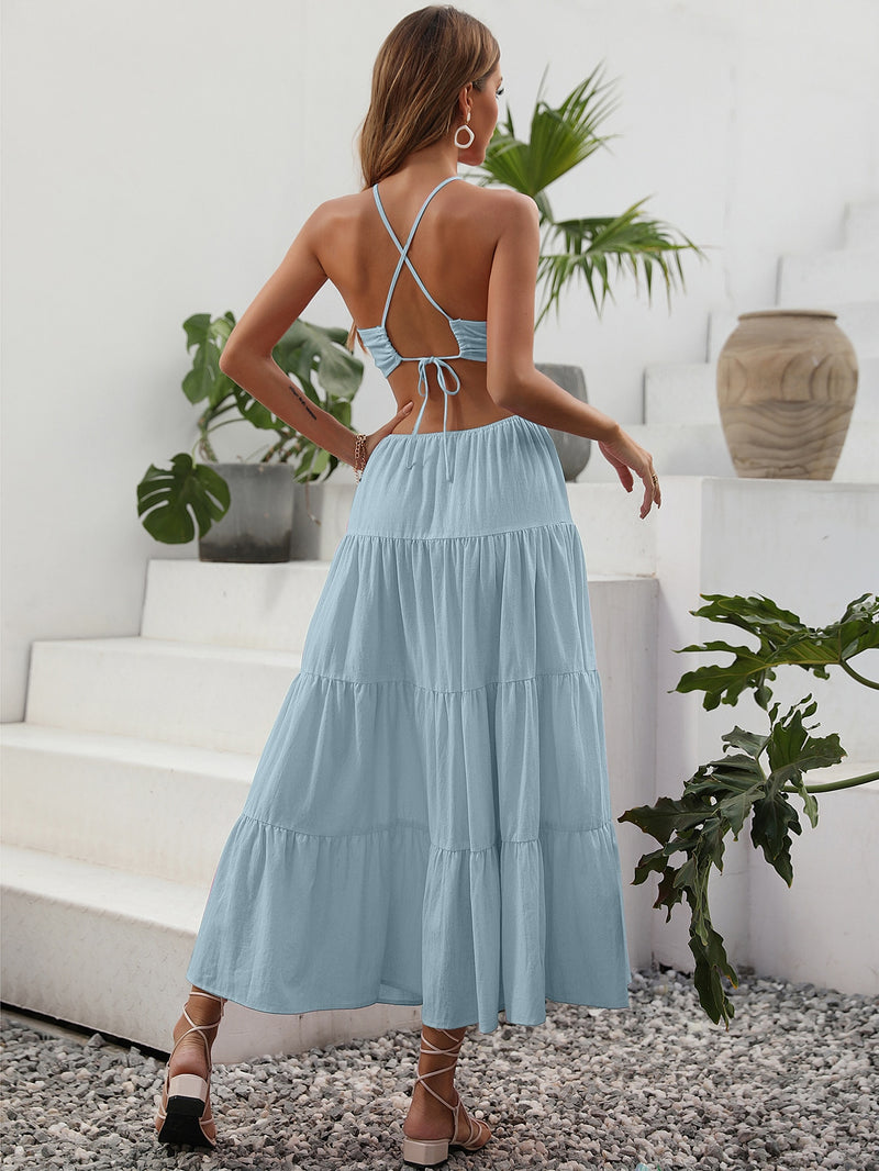 Vestido Maxime Estiloso Vazado com Ombros de Fora - Tiffani Moda Feminina