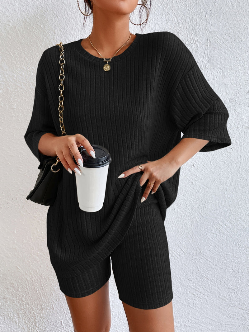 Conjunto Blusa e Bermudas de Malha canelada - Tiffani Moda Feminina