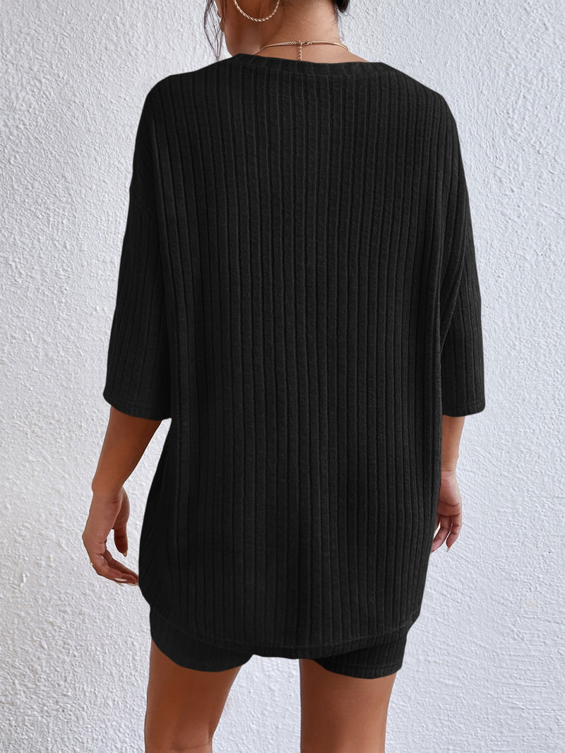 Conjunto Blusa e Bermudas de Malha canelada - Tiffani Moda Feminina