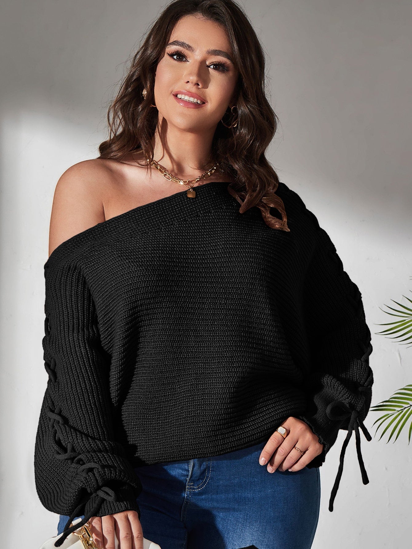 Camisola Fashion ombro Caído Plus Size
