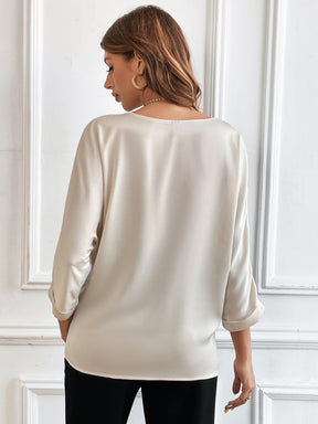 Camisa Basic De Cor Sólida Com Decote Em V