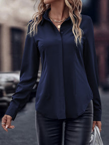 Camisa Merien De Manga Longa De Cor Sólida - Tiffani Moda Feminina