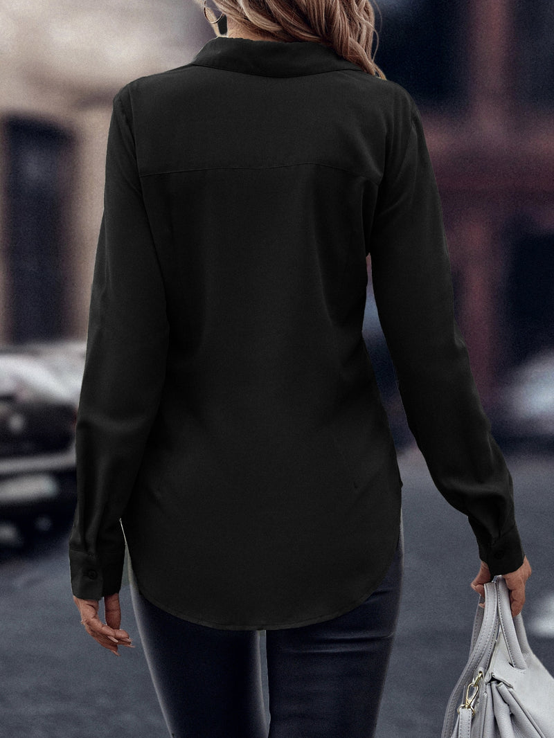 Camisa Merien De Manga Longa De Cor Sólida - Tiffani Moda Feminina