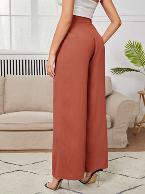 Calça Julian De Cintura Alta Com Detalhes Plissados e Pernas Largas - Tiffani Moda Feminina