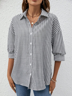Camisa Bevely Listrada De Manga Comprida - Tiffani Moda Feminina