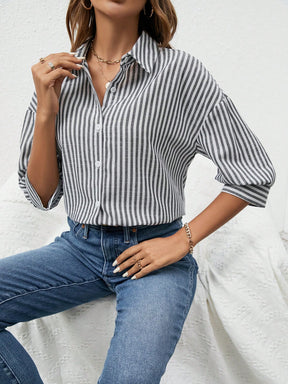 Camisa Bevely Listrada De Manga Comprida - Tiffani Moda Feminina