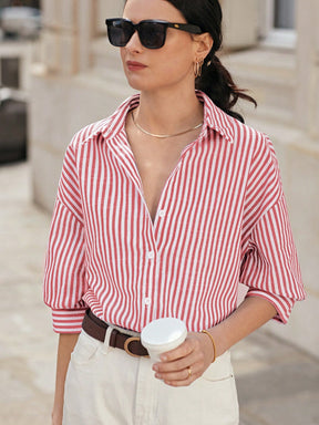 Camisa Bevely Listrada De Manga Comprida - Tiffani Moda Feminina