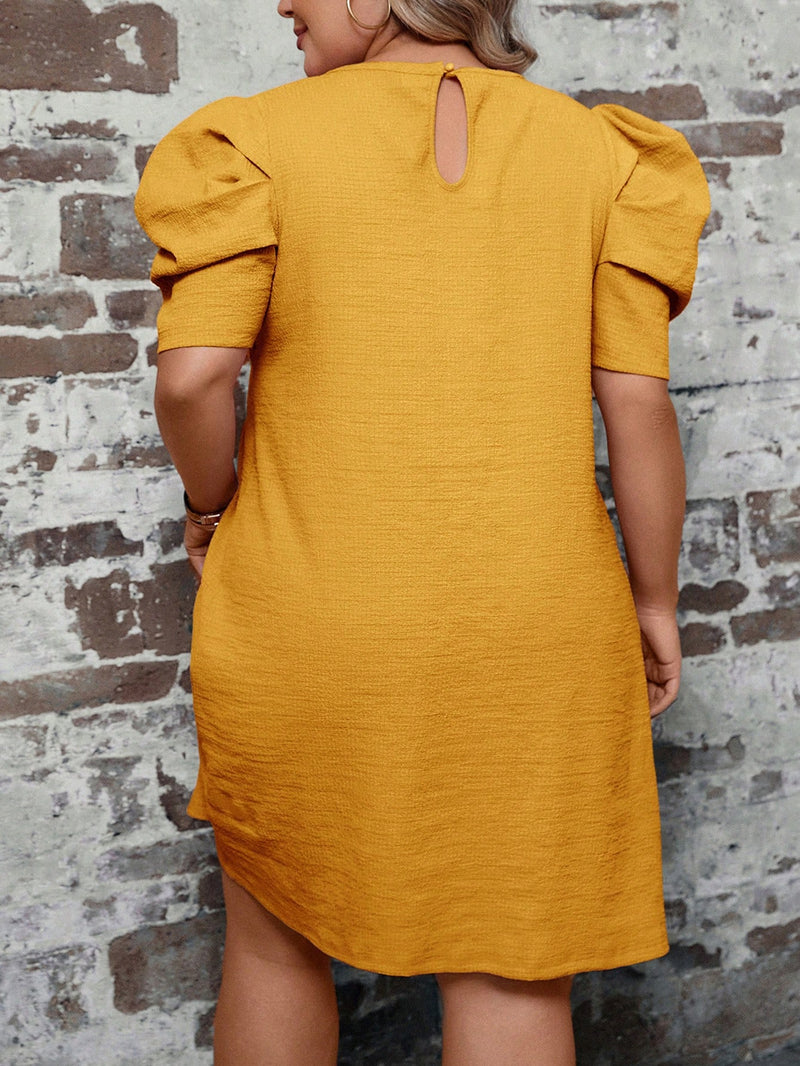 Vestido Lilian Plus-Size Manga Bufante - Tiffani Moda Feminina