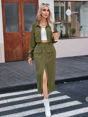Jaqueta Beatriz Com Bolsos E Saia Casual