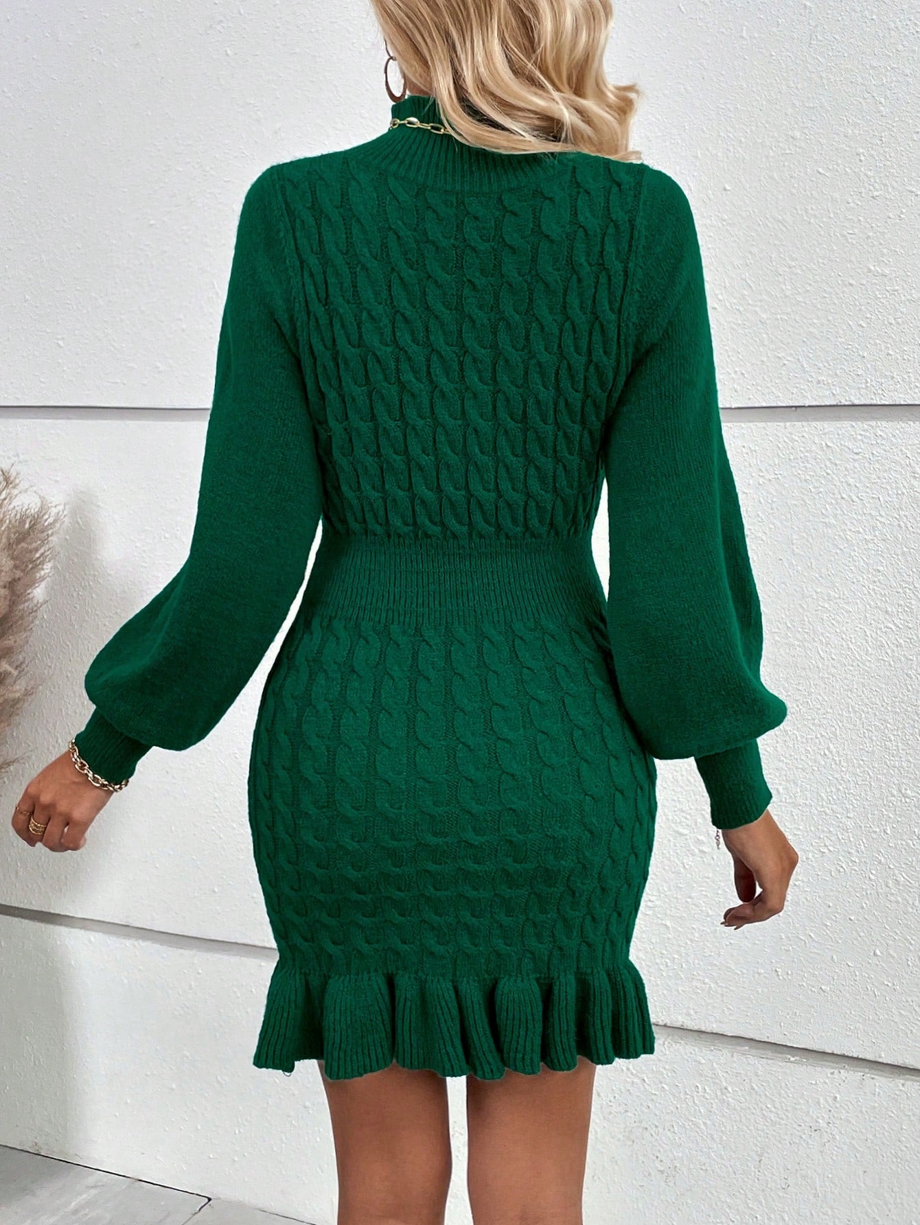 Vestido Suéter Vivian Com Manga Lanterna Em Tricô Trançado