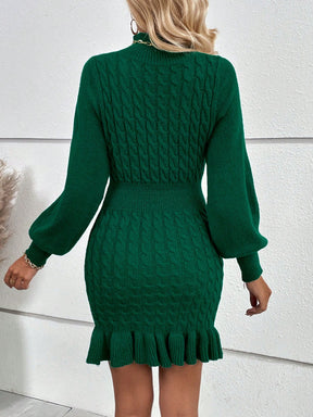 Vestido Suéter Vivian Com Manga Lanterna Em Tricô Trançado