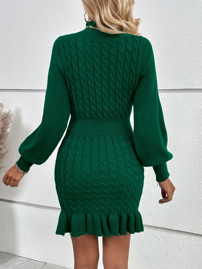 Vestido Suéter Vivian Com Manga Lanterna Em Tricô Trançado