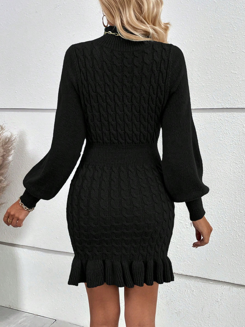 Vestido Suéter Vivian Com Manga Lanterna Em Tricô Trançado