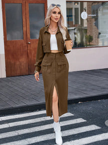 Jaqueta Beatriz Com Bolsos E Saia Casual