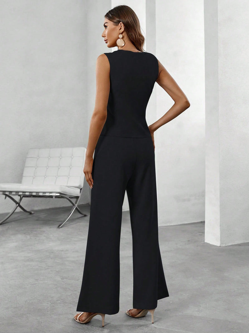 Conjunto Colete Blazer & Calças Wide leg - Tiffani Moda Feminina