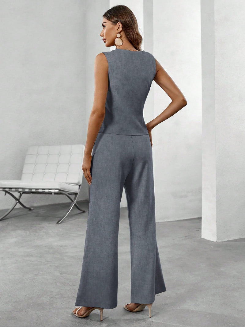 Conjunto Colete Blazer & Calças Wide leg - Tiffani Moda Feminina