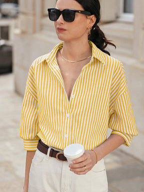 Camisa Bevely Listrada De Manga Comprida - Tiffani Moda Feminina
