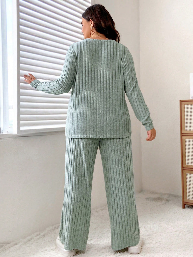 Conjunto Tinna Canelado De Duas Peças  Plus Size