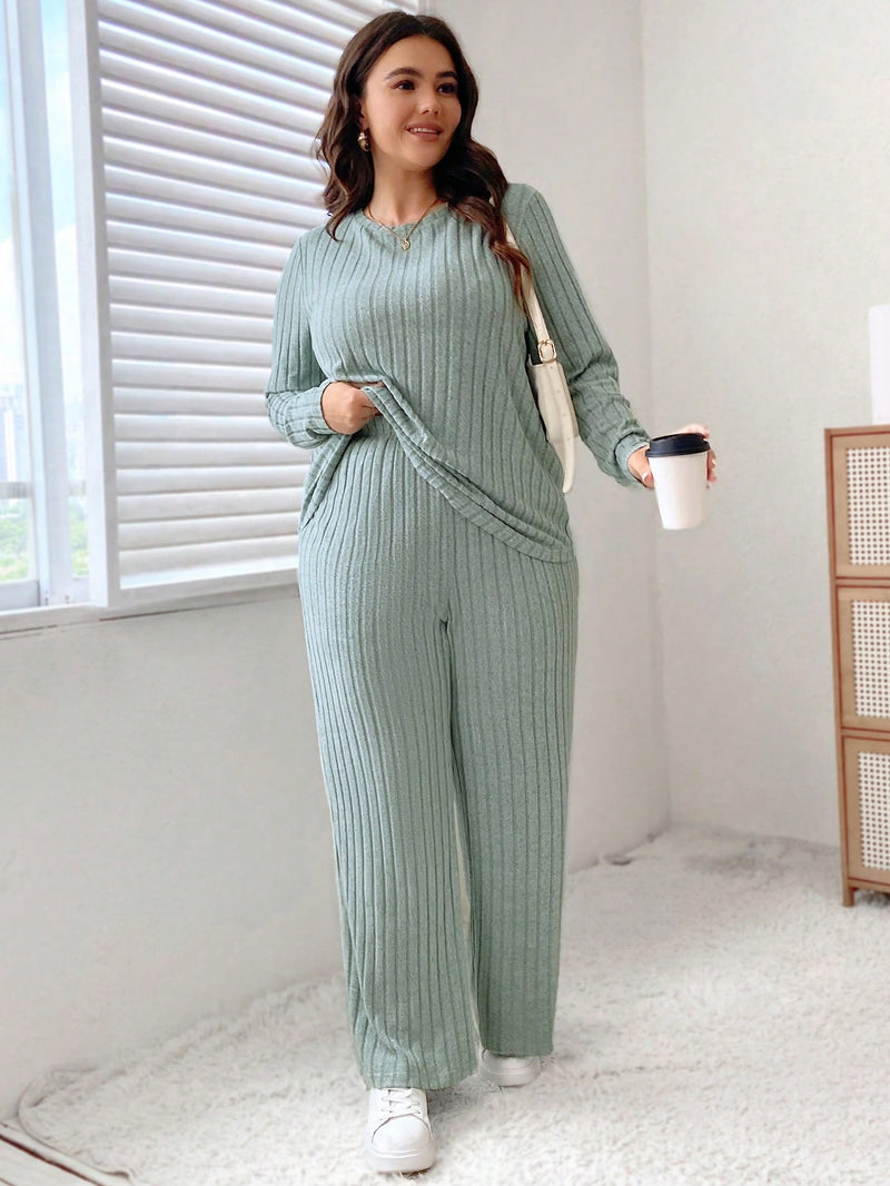 Conjunto Tinna Canelado De Duas Peças  Plus Size
