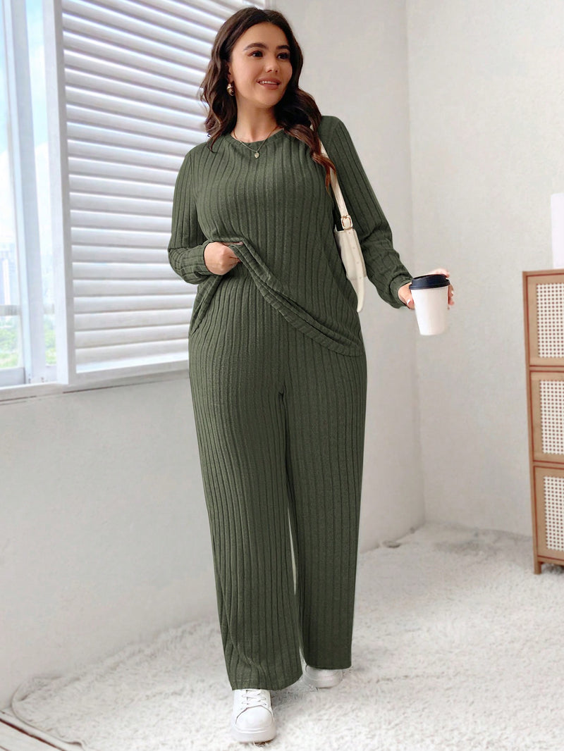 Conjunto Tinna Canelado De Duas Peças  Plus Size