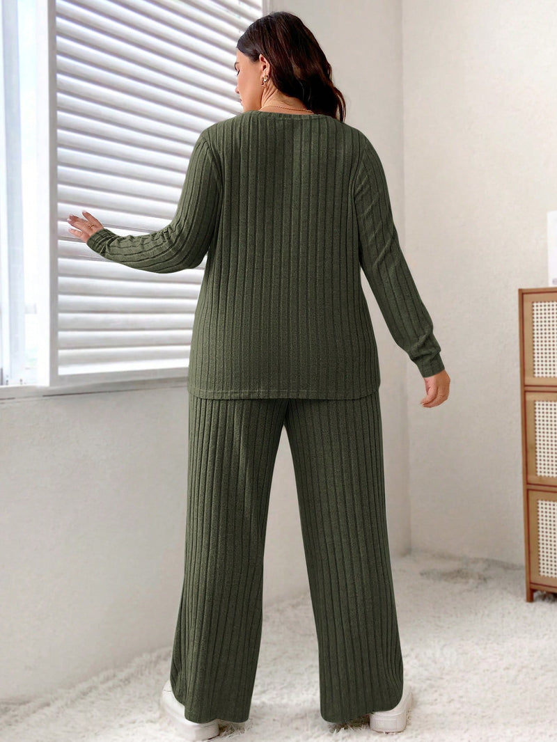 Conjunto Tinna Canelado De Duas Peças  Plus Size