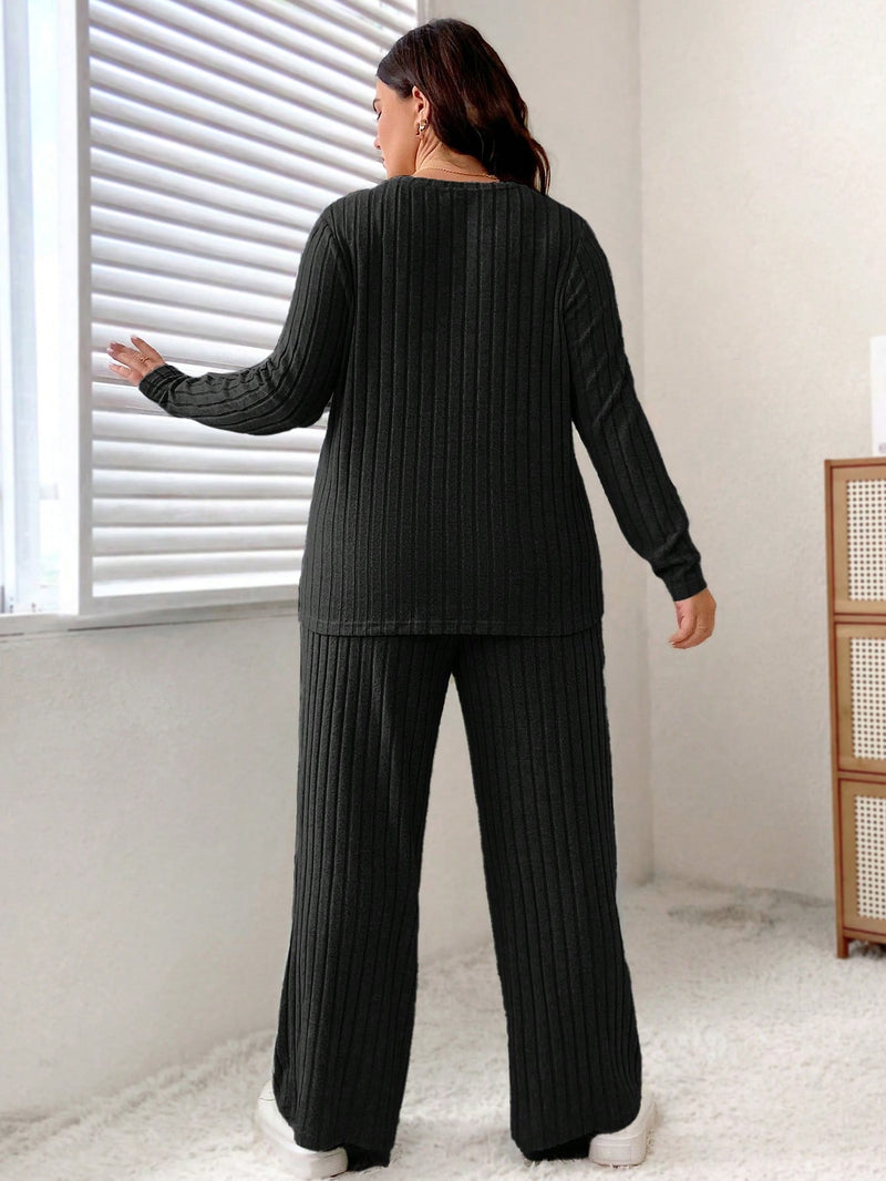 Conjunto Tinna Canelado De Duas Peças  Plus Size