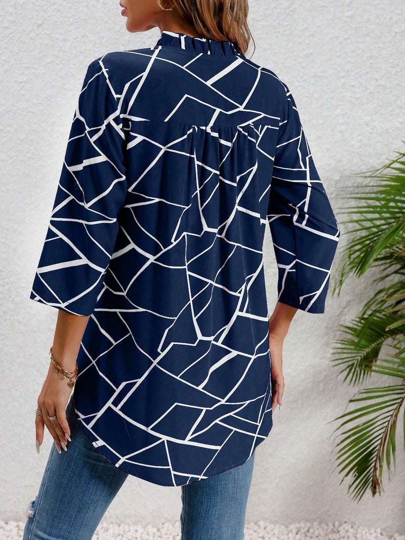 Blusa Junia Impressão Geográfica Bainha Curvada - Tiffani Moda Feminina