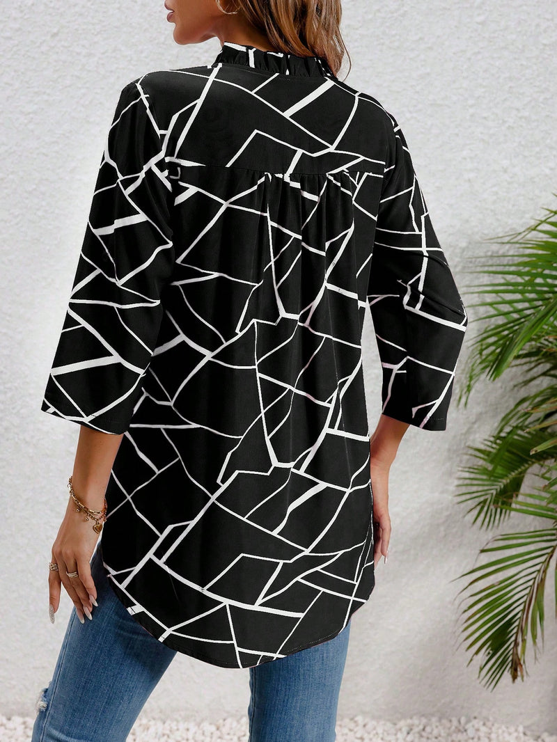 Blusa Junia Impressão Geográfica Bainha Curvada - Tiffani Moda Feminina