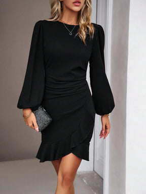 Vestido Dyva Inverno Com Manga Bolha Estilo Elegante