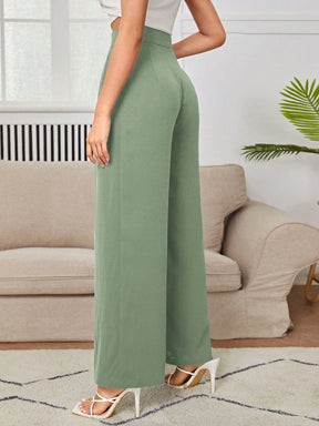 Calça Julian De Cintura Alta Com Detalhes Plissados e Pernas Largas - Tiffani Moda Feminina