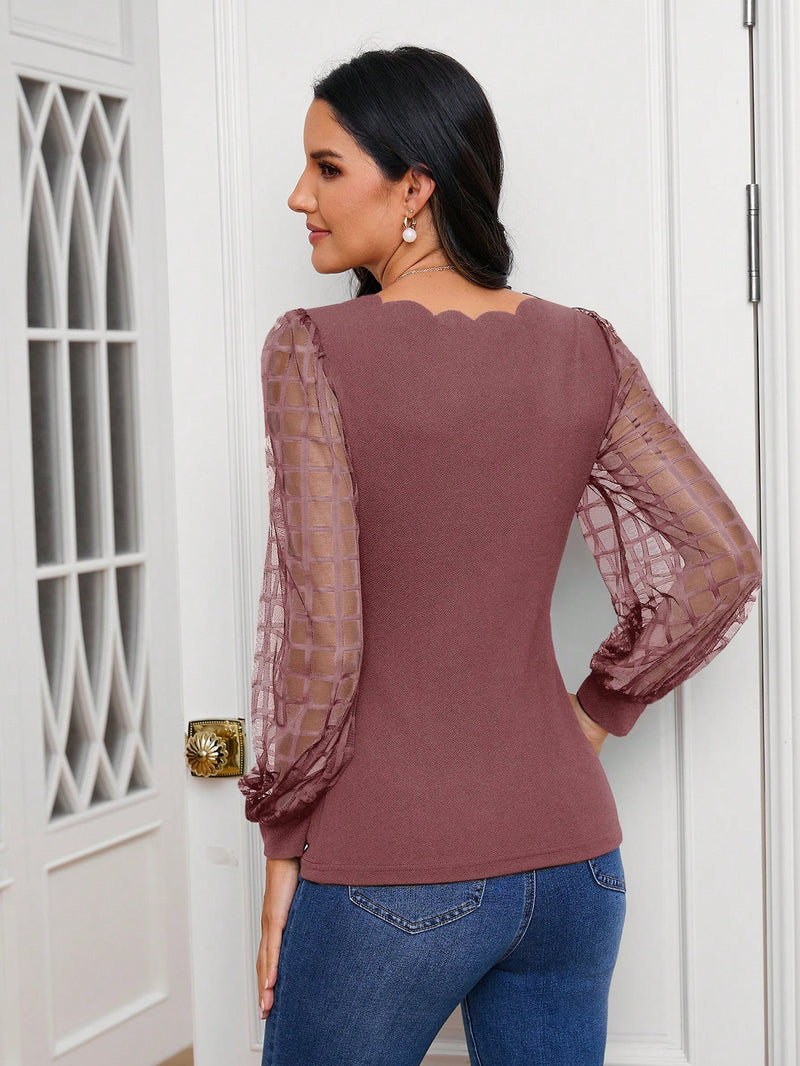 Camisa Manga Longa Com Detalhe de Acabamento de Borda de Concha - Tiffani Moda Feminina