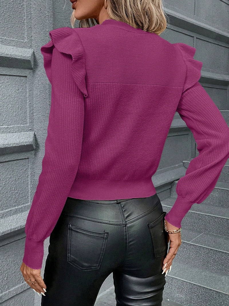 Suéter Moann Justo Babado No Ombro - Tiffani Moda Feminina