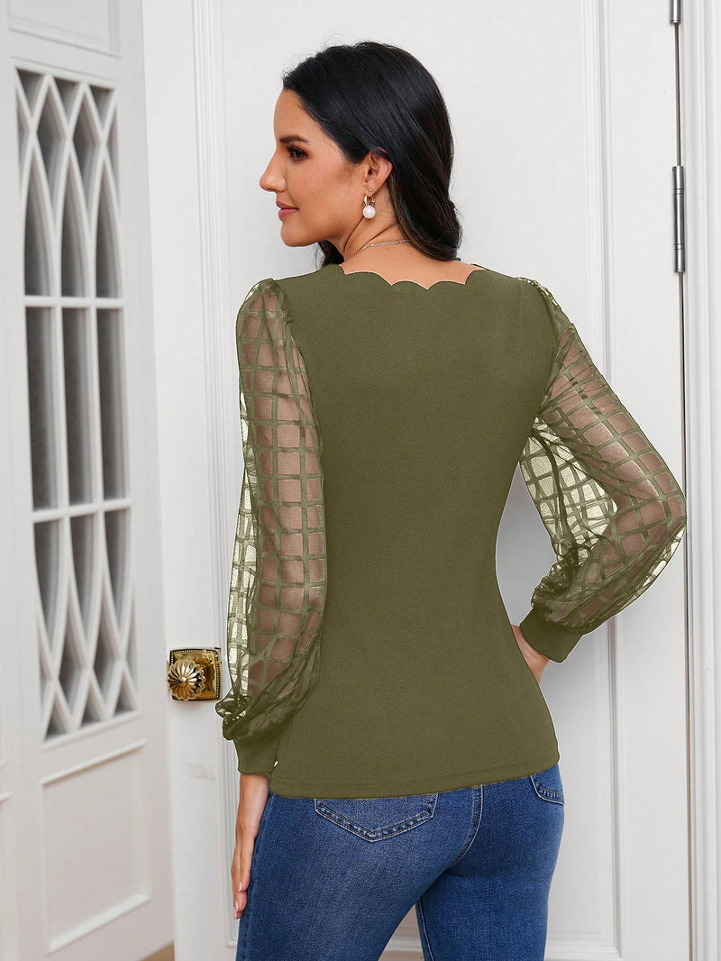 Camisa Manga Longa Com Detalhe de Acabamento de Borda de Concha - Tiffani Moda Feminina