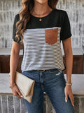 Camiseta Vivian Com Bolso Listrado - Tiffani Moda Feminina