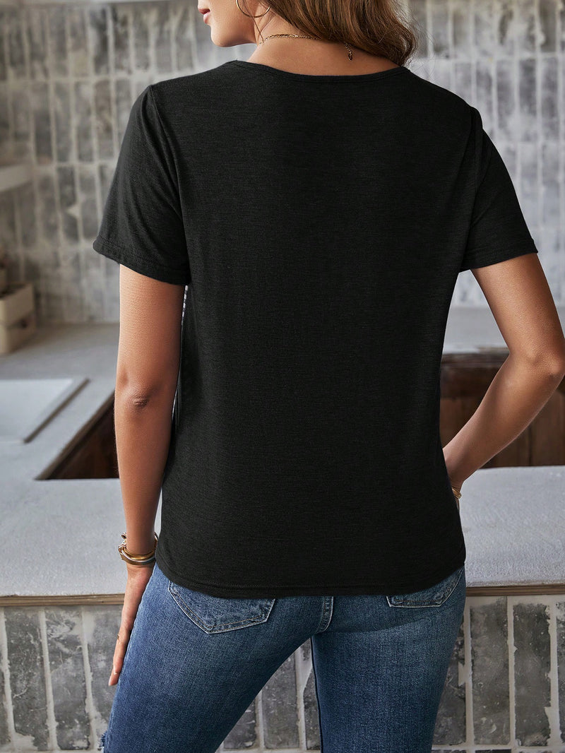 Camiseta Vivian Com Bolso Listrado - Tiffani Moda Feminina